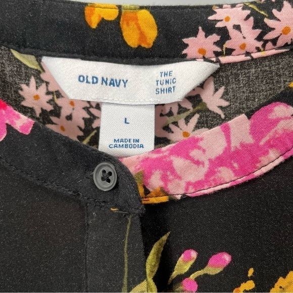 𝅺[l] Old Navy Black Long Sleeve Spring Floral Print Button-Down Tunic Top - Picture 11 of 14